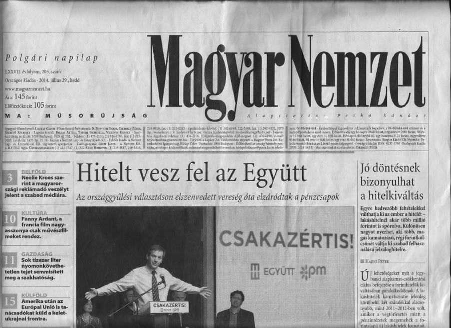 A Magyar Nemzet ominózus számának címlapja